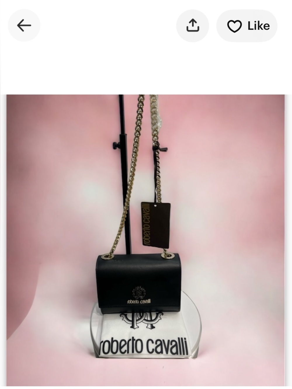 Roberto Cavalli Black Leather Crossbody with Gold Chain Strap